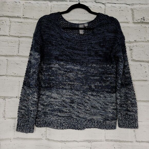 Anthroplogie Quinn Blue Gray Ombre Open Knit Long-Sleeved Sweater Size Small - Picture 1 of 12